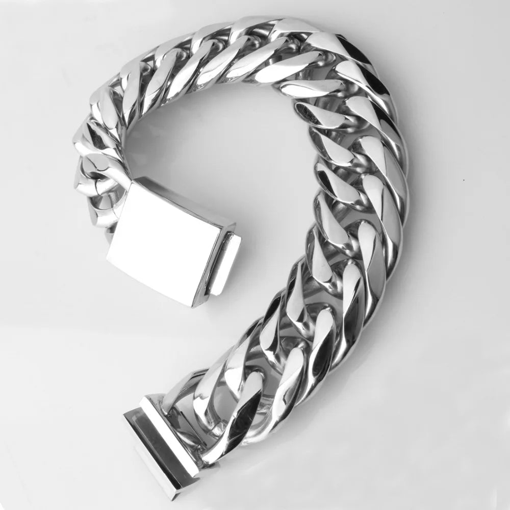 22mm Huge Stainless Steel Silver Cuban Link Chain Bracelet Vintage Men Women