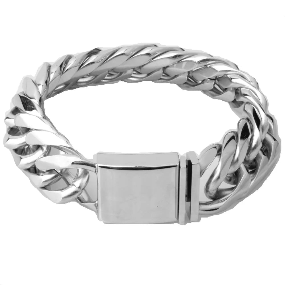 22mm Huge Stainless Steel Silver Cuban Link Chain Bracelet Vintage Men Women