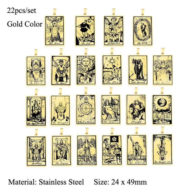 22pcs Tarot Card Stainless Steel Pendant Necklace Never Fade