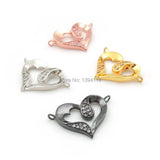 Micro Pave Clear CZ Heart Charm Double Circles Men Women Bracelet Jewelry