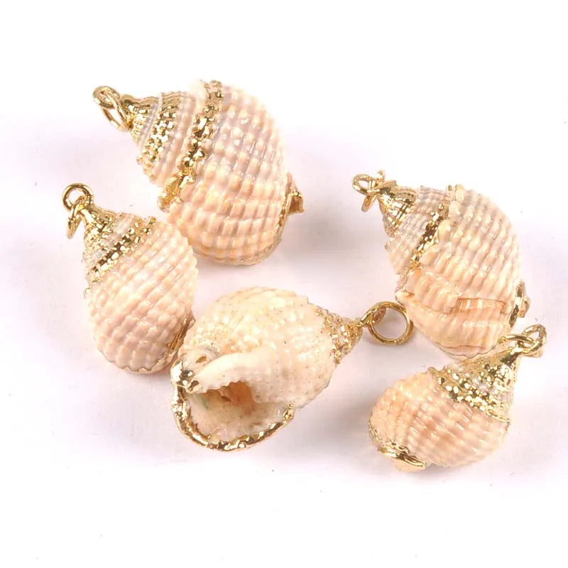 5pcs Natural Spiral Shell Charms Pendants Conch Plated Rose Jewelry
