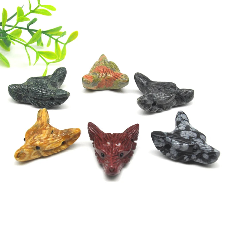 Wolf Head Pendant Natural Crystal Stone Necklace Reiki Quartz Jewelry