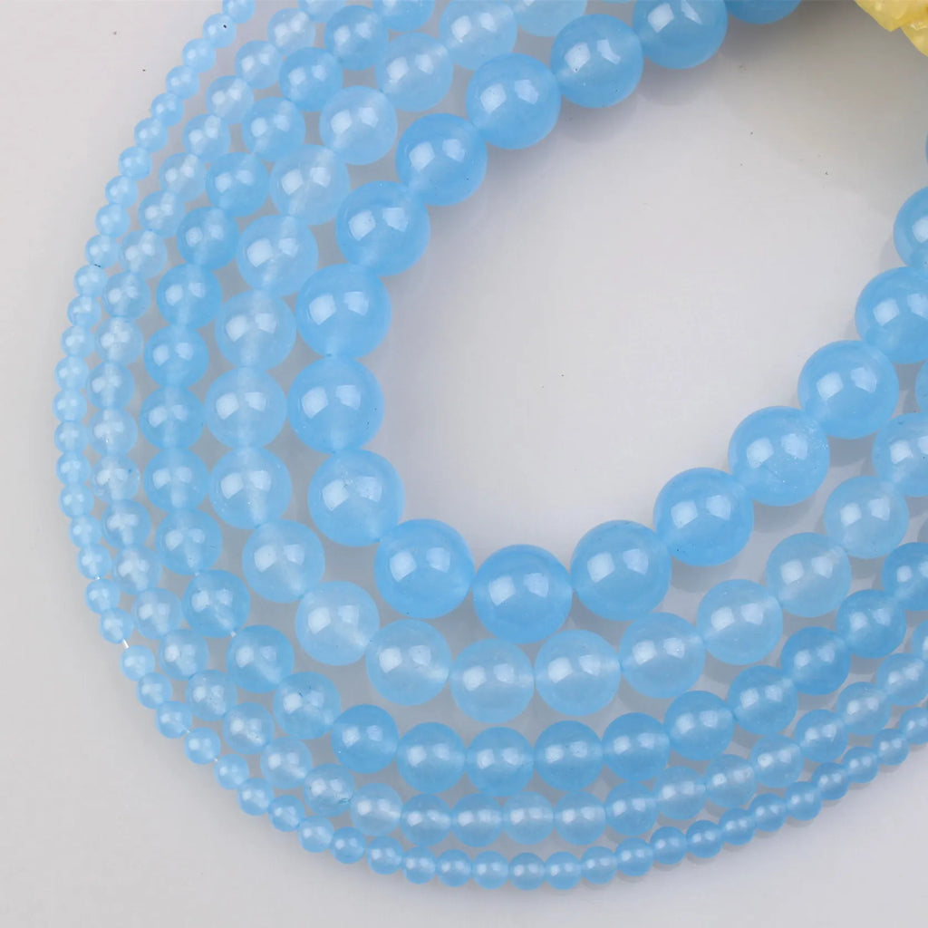 Natural Stone Beads Aquamarine Jade Round Loose Beads for DIY Jewelry Making