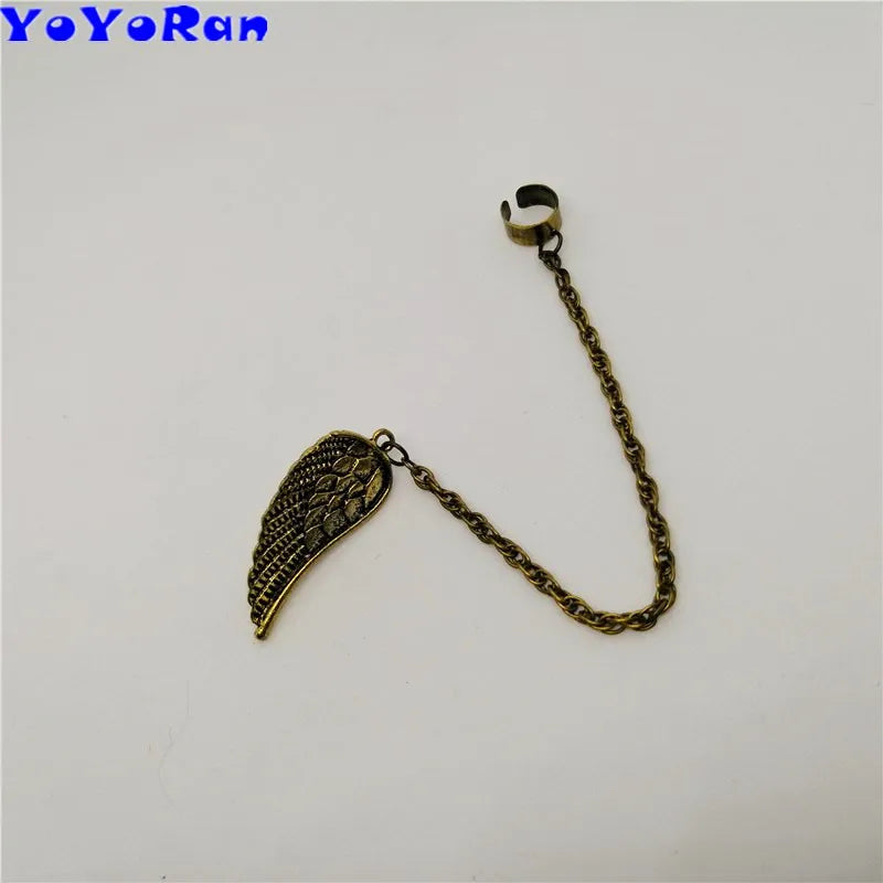 Punk Retro Angel Wing Tassel Chain Clip Earrings Ear Cuff for Woman