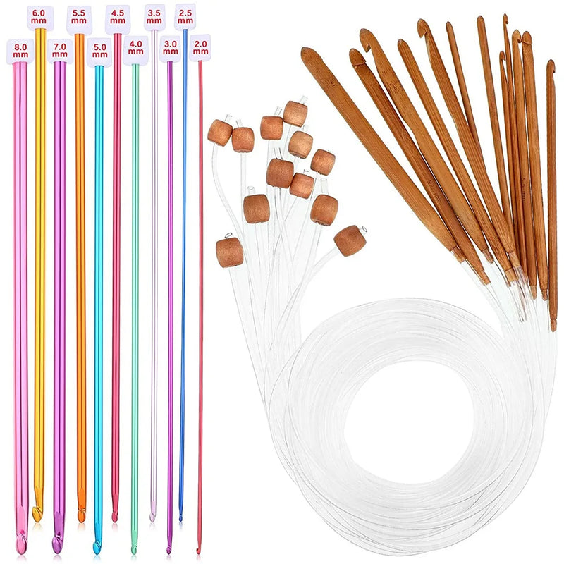 23pc Tunisian Crochet Hooks Set 3-10mm Bamboo Knitting Needle Bead Carbonized
