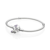 Sterling Silver Bracelet Butterfly Flower Pendant with Diamonds