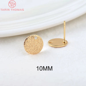 10PCS 10MM 15MM 24K Brass Matte Round Stud Earrings