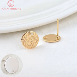 10PCS 10MM 15MM 24K Brass Matte Round Stud Earrings