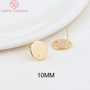 10PCS 10MM 15MM 24K Brass Round Stud Earrings Jewelry Findings