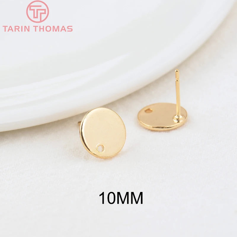 10PCS 10MM 15MM 24K Brass Round Stud Earrings Jewelry Findings