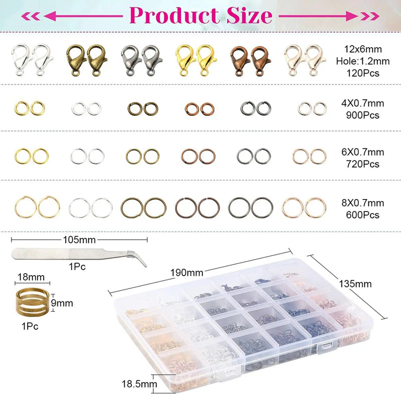 2342 Pcs Lobster Claw Clasps Jump Rings Kit Tweezers DIY Bracelet