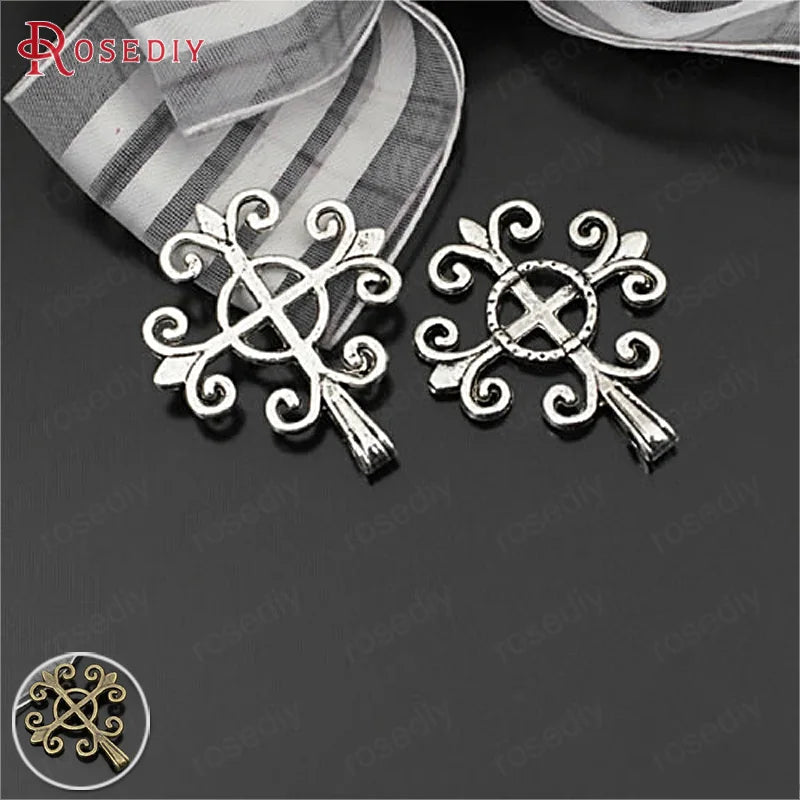 20PCS Antique Silver Cross Charms Pendants 26x25MM