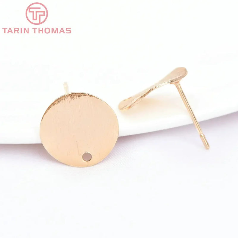 10 Pcs 12MM 24K Brass Drifted Wave Round Earrings Pins DIY Jewelry