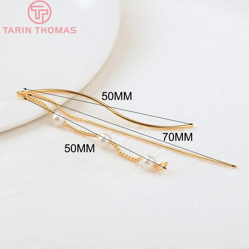 4PCS 24K Plated Brass Chain Tassel Charms for Jewelry Making