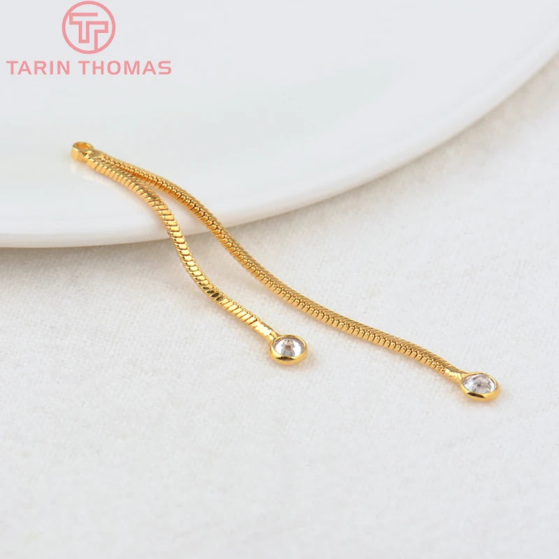 4PCS 45MM 24K Brass Zircon Tassel Earring Charms DIY Jewelry Findings