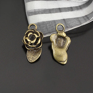 30PCS 16x9MM Antique Bronze Camellia Charms Pendants DIY Jewelry Making
