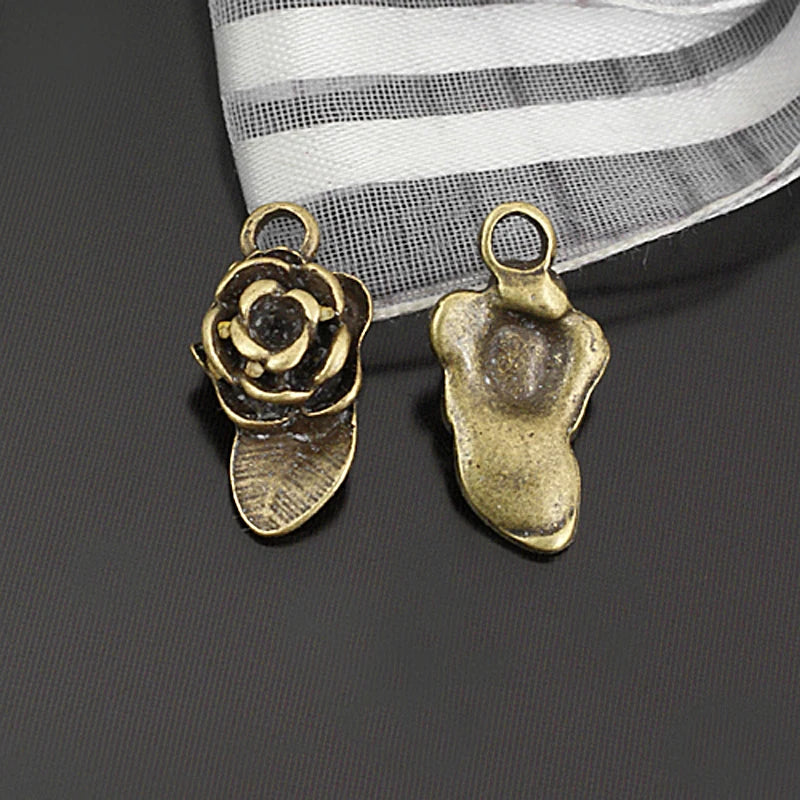 30PCS 16x9MM Antique Bronze Camellia Charms Pendants DIY Jewelry Making