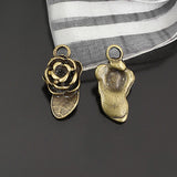 30PCS 16x9MM Antique Bronze Camellia Charms Pendants DIY Jewelry Making