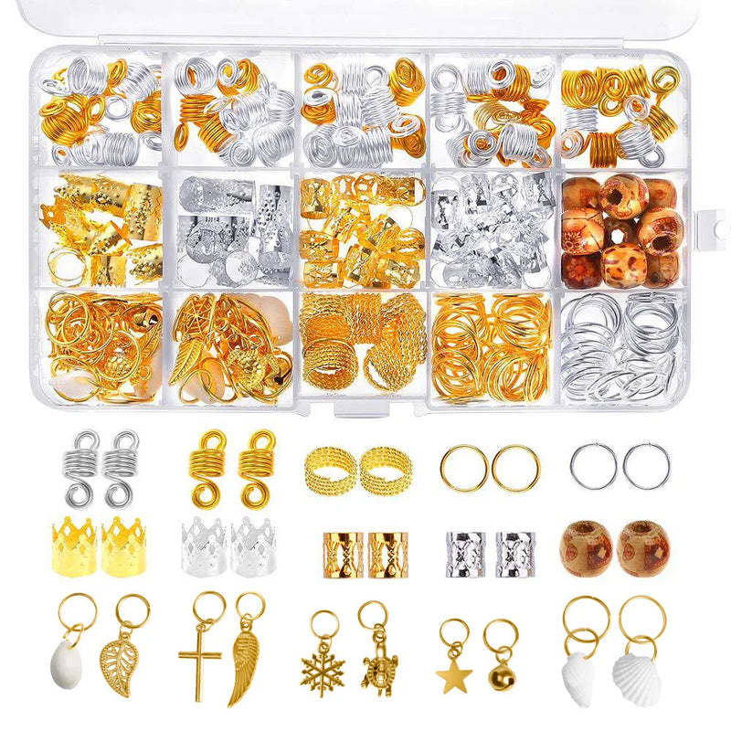 238pcs Dreadlock Rings Hair Beads Cuffs Clips Braid Spiral Hair Extension