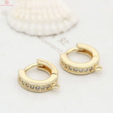 4PCS 13x15MM 24K Plated Brass Zircon Round Earrings Hoop DIY Jewelry Findings