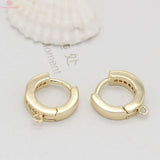 4PCS 13x15MM 24K Plated Brass Zircon Round Earrings Hoop DIY Jewelry Findings