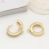 4PCS 13x15MM 24K Plated Brass Zircon Round Earrings Hoop DIY Jewelry Findings