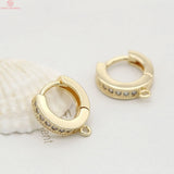 4PCS 13x15MM 24K Plated Brass Zircon Round Earrings Hoop DIY Jewelry Findings