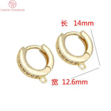 4PCS 13x15MM 24K Plated Brass Zircon Round Earrings Hoop DIY Jewelry Findings