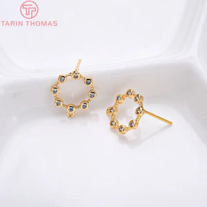 4PCS 14x12MM 24K Brass Zircon Stud Earrings High Jewelry