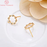 4PCS 14x12MM 24K Brass Zircon Stud Earrings High Jewelry