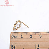 4PCS 14x12MM 24K Brass Zircon Stud Earrings High Jewelry
