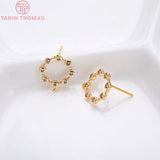 4PCS 14x12MM 24K Brass Zircon Stud Earrings High Jewelry