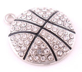 10pcs Rhodium Plated Basketball Pendants with Sparkling Crystal Enamel
