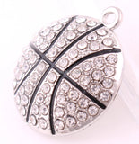 10pcs Rhodium Plated Basketball Pendants with Sparkling Crystal Enamel