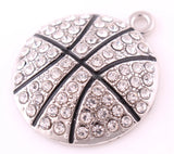 10pcs Rhodium Plated Basketball Pendants with Sparkling Crystal Enamel
