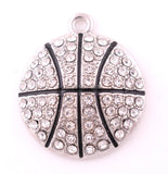 10pcs Rhodium Plated Basketball Pendants with Sparkling Crystal Enamel