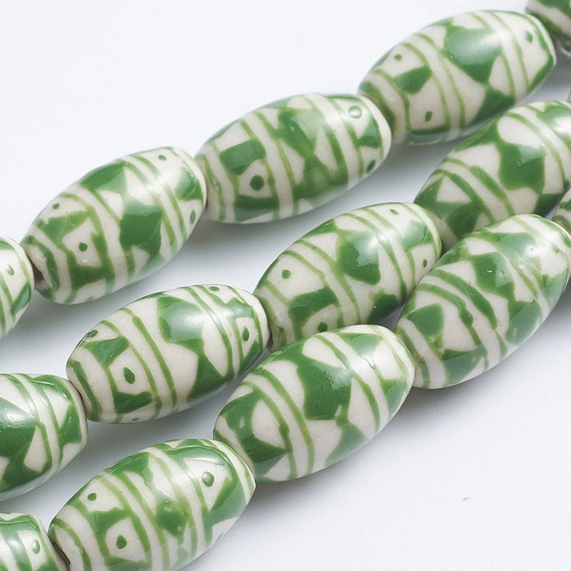 23pcs Strand Printed Porcelain Beads Oval Spacers Polka Dot Pattern