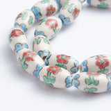 23pcs Strand Printed Porcelain Beads Oval Spacers Polka Dot Pattern