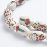 23pcs Strand Printed Porcelain Beads Oval Spacers Polka Dot Pattern