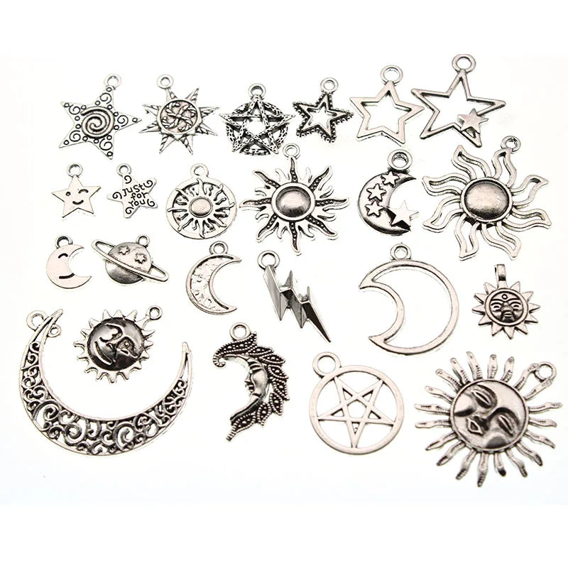 23pcs Mixed Charm Star Moon Sun Pendant for Jewelry Making DIY Findings