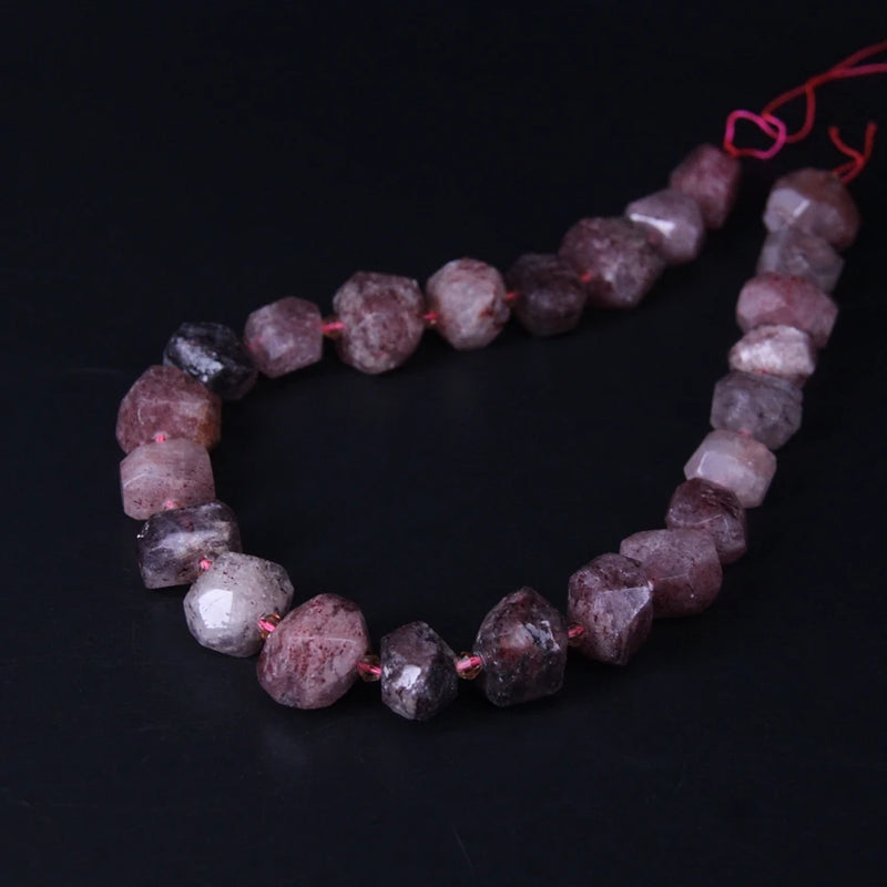 Natural Strawberry Quartz Faceted Nugget Beads, DIY Slabs Pendant Bracelet