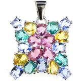 Created Tourmaline Aquamarine Citrine Tourmaline 925 Silver Pendant