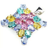 Created Tourmaline Aquamarine Citrine Tourmaline 925 Silver Pendant