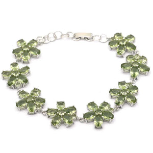 Star Shape Green Amethyst Sapphire Silver Bracelet 7.0-8.0inch