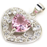 Romantic Heart Pink Kunzite Violet Tanzanite CZ Silver Pendant