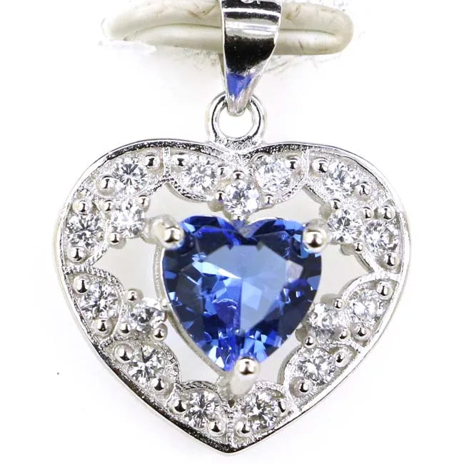 Romantic Heart Pink Kunzite Violet Tanzanite CZ Silver Pendant