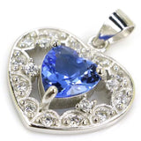 Romantic Heart Pink Kunzite Violet Tanzanite CZ Silver Pendant