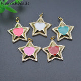 Enamel Starfish Star Shape Charms Red CZ Beads Pendant