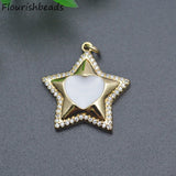 Enamel Starfish Star Shape Charms Red CZ Beads Pendant