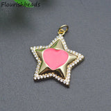 Enamel Starfish Star Shape Charms Red CZ Beads Pendant